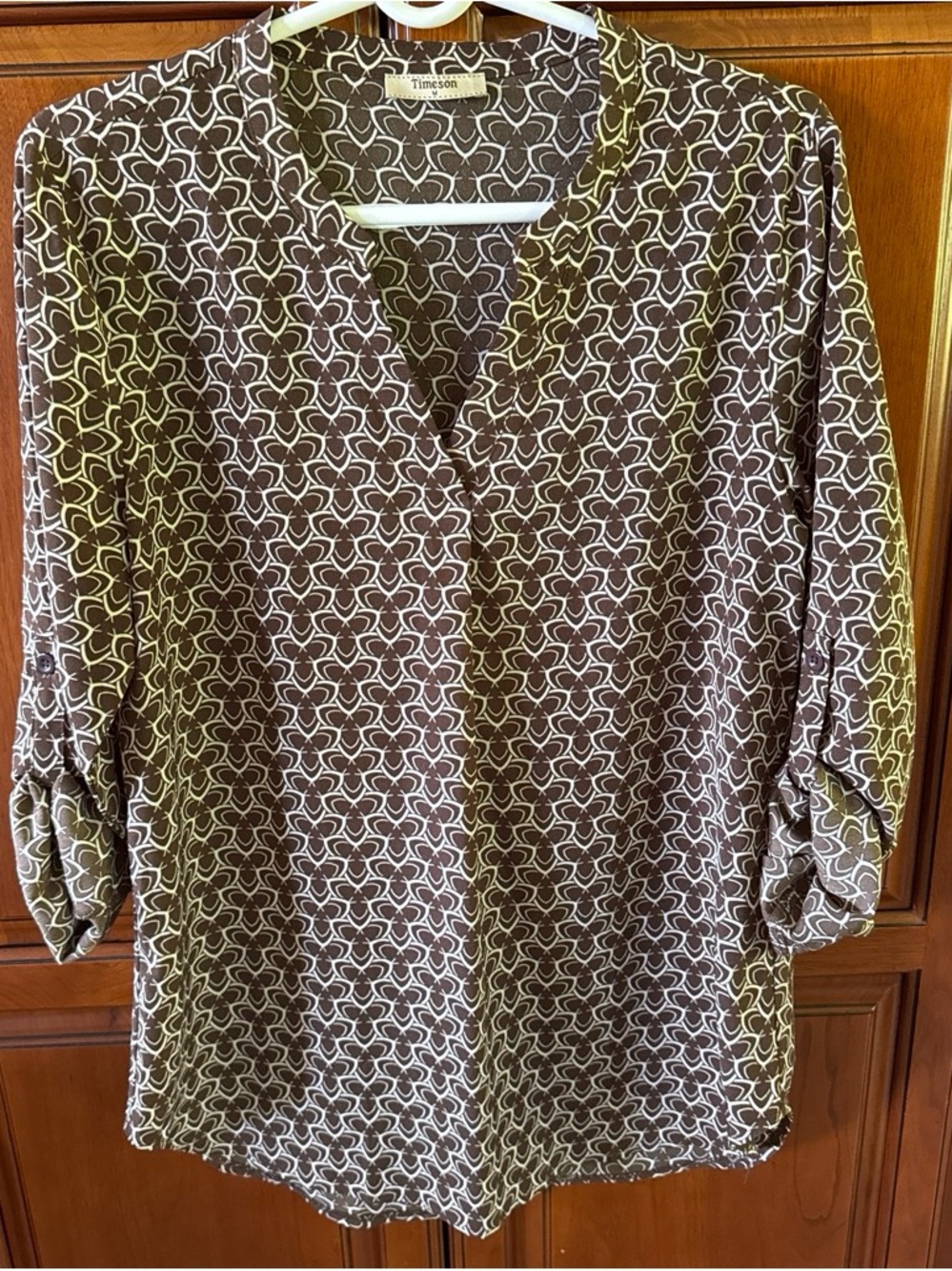 Timeson Brown Geometric V-Neck Blouse
